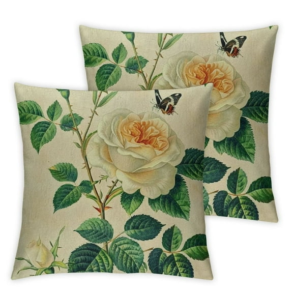 nygtbtfer Botanical Plant Throw Pillow Covers Flower Floral Print Outdoor Decorative Throw Pillows Cases Set of 2 for Home Couch Sofa Decor White