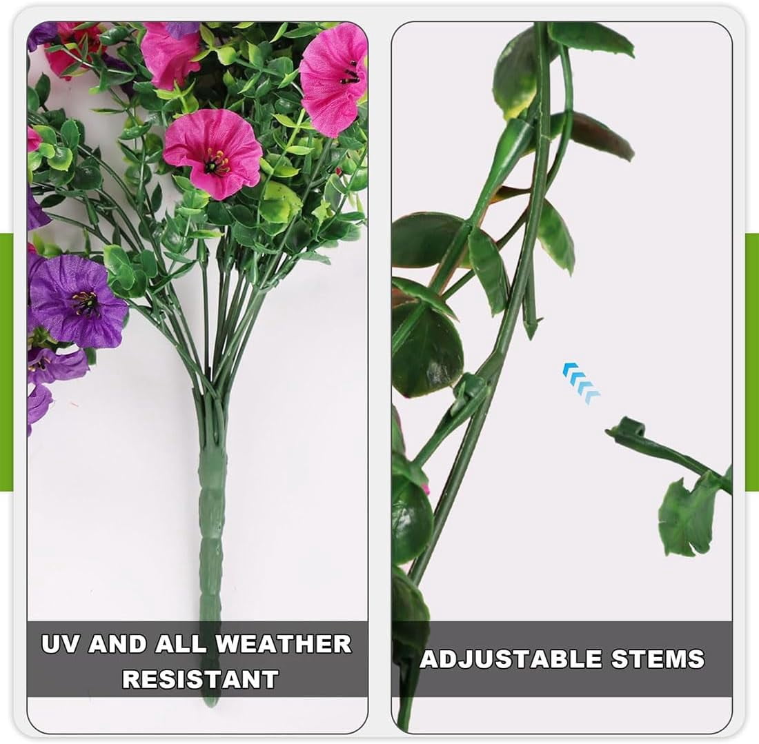 UV Resistant Hanging Artificial Morning Glory Vine, 4-Pack Outdoor Artificial Flowers, Hanging Morning Glory Artificial Flowers for Spring Garden Porches Home Decor (6, Pink)