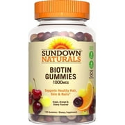 Sundown Naturals Biotin Gummies 1000 mcg, Grape, Orange & Cherry Flavored 130 ea (Pack of 6)
