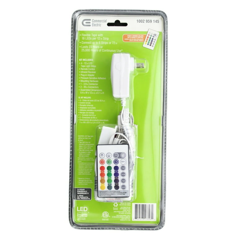 Ikke kompliceret farvel Igangværende Commercial Electric 12 in. (30 cm) Linkable RGBW Indoor LED Flexible Tape  Kit - Walmart.com