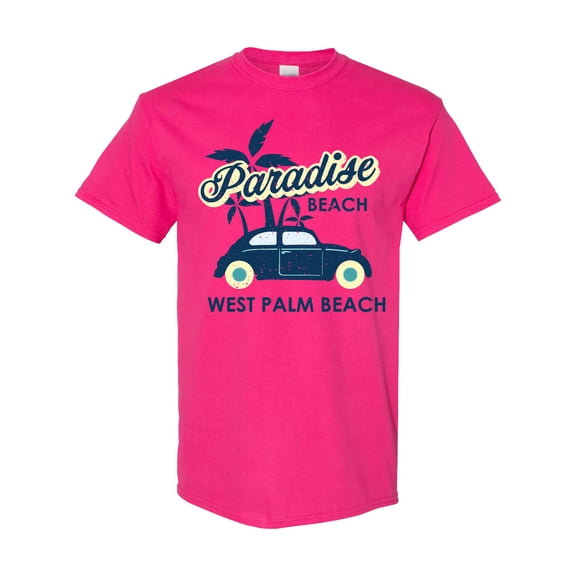 Inktastic Paradise Beach in West Palm Beach with Palm Trees and Car T-Shirt