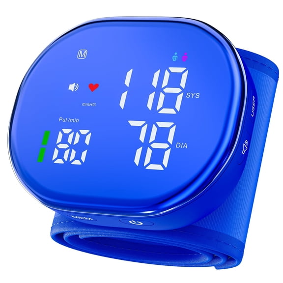 Wrist Blood Pressure Monitor, Rechargeable BP Cuff with Large LED Backlit Display, 5.3"-8.4" Adjustable Wrist Cuff, 2-User Mode, Digital Blood Pressure Machine for Home Use,Blue