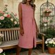 thumbnail image 2 of Vestido Largo Casual de Lino Suelto Cuello Redondo Vestido de Manga Larga, Color Sólido Relajado Ajuste Túnica para la Primavera Y el Verano Uso Diario, 2 of 6