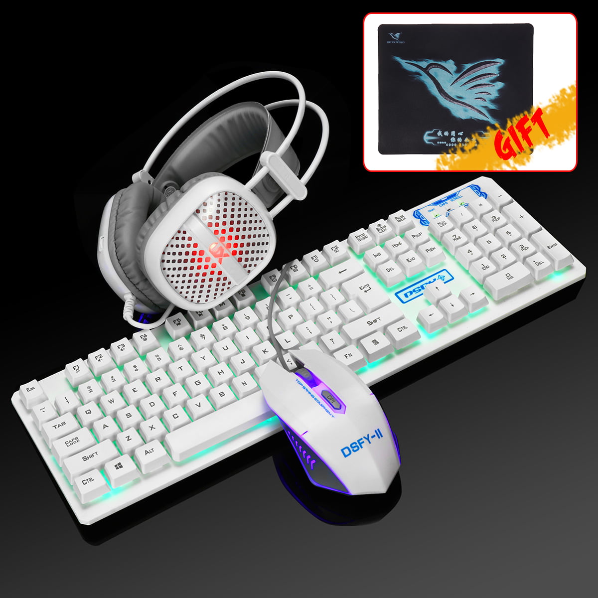 Wired Game Keyboard and Mouse Combo Headset Kit, RGB LED Backlit Mechanical  Feel Keyboard, Mice and Mouse Pad for Computer Gamer Office