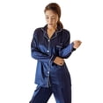 thumbnail image 6 of Womens Satin Pajamas- Pajama Set Sexy Korean Style Long Sleeve Striped Lapels With Button Front, 6 of 7