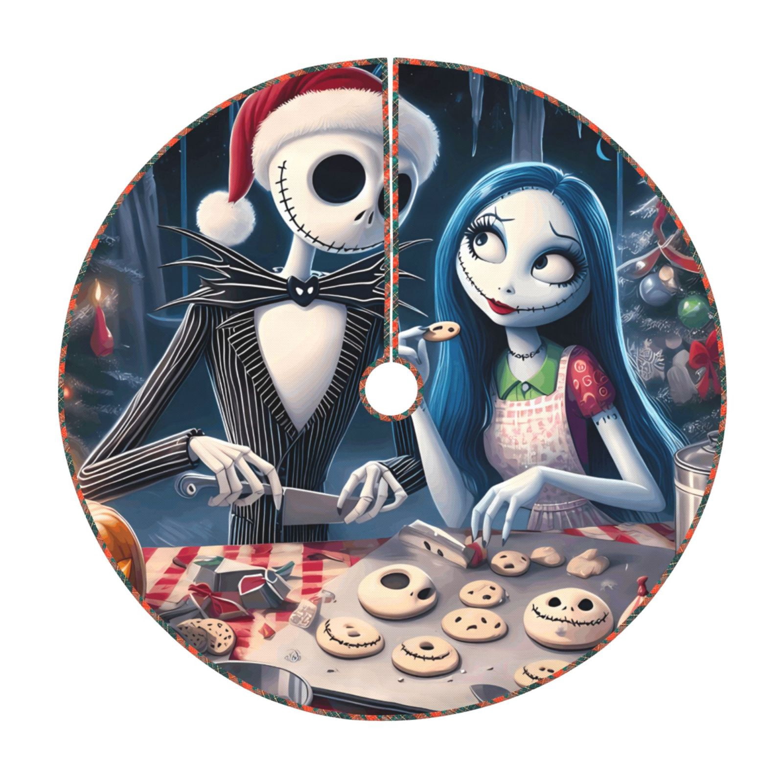 Goofa The Nightmare Before Christmas Pattern Christmas Tree Skirt with Ties, Christmas Tree Decorations, Farmhouse Christmas Decor Xmas Holiday Decorations-48"