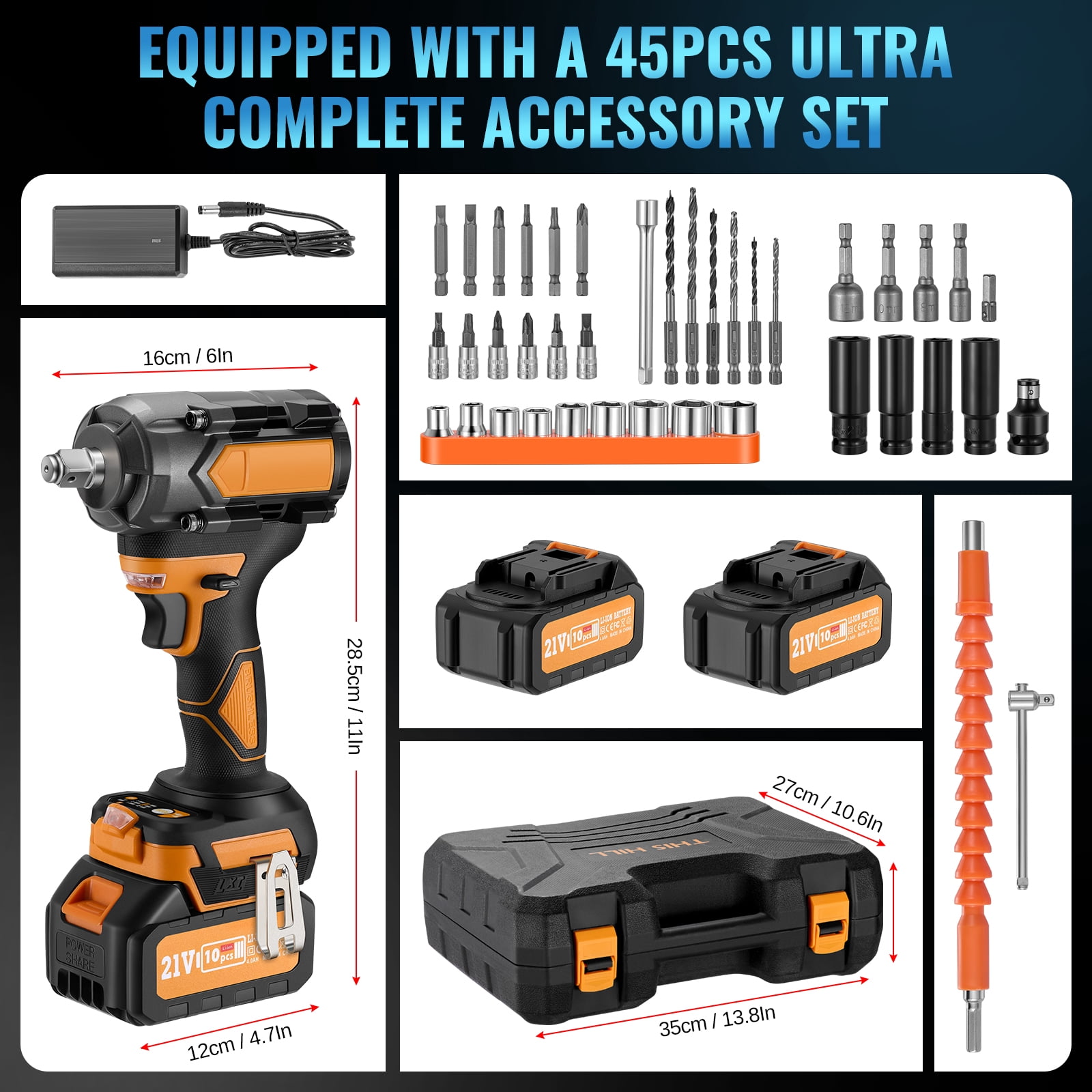 SPEEDWOW 443 Ft-lbs (600 N·m) Cordless Impact Wrench, 1/2" Brushless Impact Gun, 21V High Torque Power Driver, 2 x 4.0Ah Batteries, Variable Speeds for Family Car, Pickup Truck, and Mower