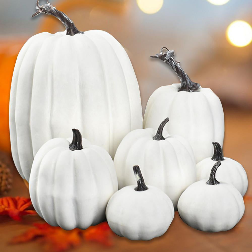 OTMVicor 7Pcs Artificial Pumpkins,Autumn Decoration,White Pumpkin for Thanksgiving Fall Harvest Halloween Christmas