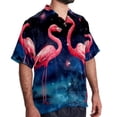 thumbnail image 2 of Starry Sky Flamingo Men's Short Sleeve Hawaiian Beach Shirts, Casual Printed Button Down Spread Collar Tops, Summer Unisex Style, 2 of 6
