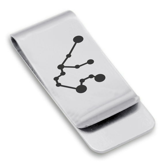 Stainless Steel Aquarius (Water Bearer) Astrology Constellation Classic Slim Money Clip Credit Card Holder