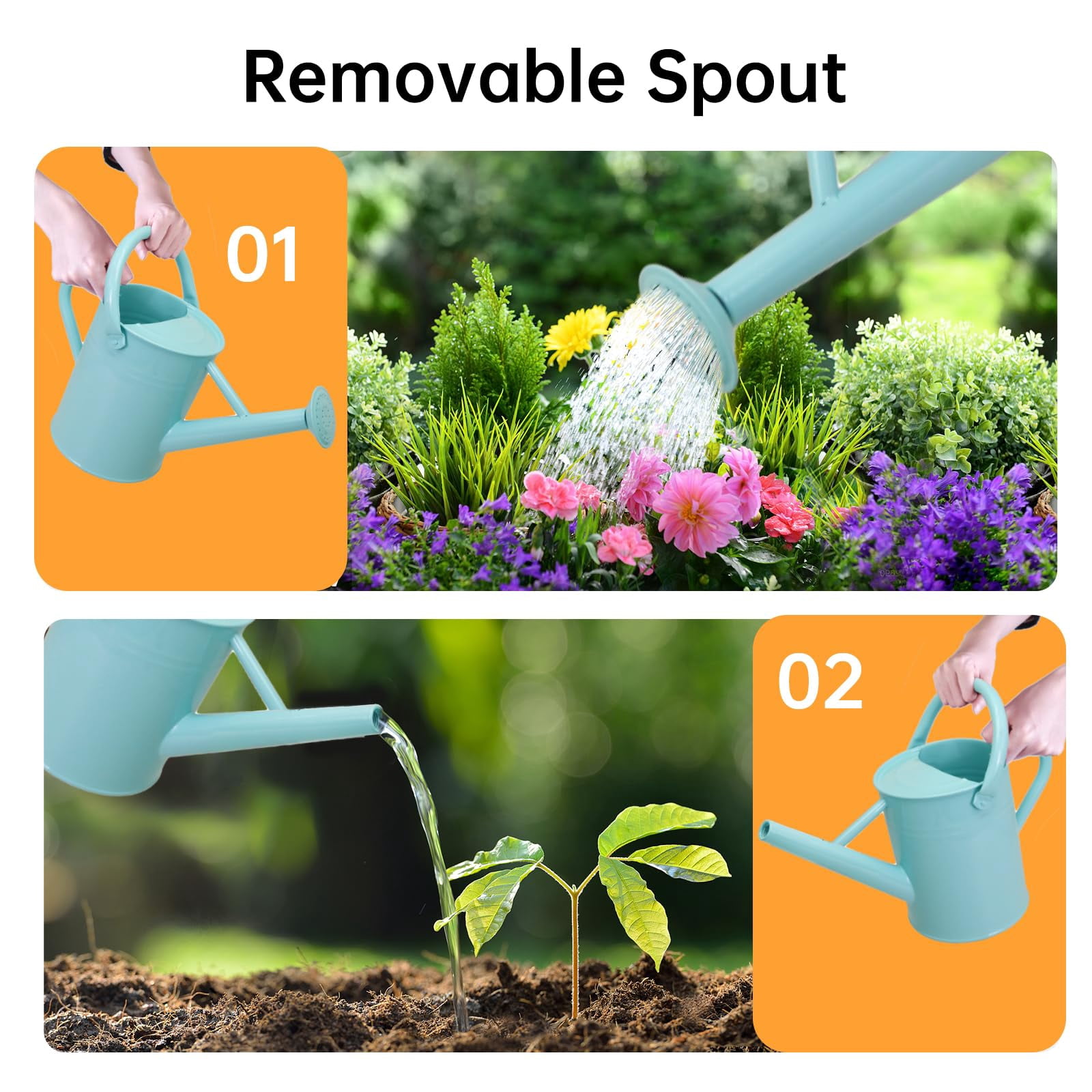 Metal Watering Can for Outdoor Plants, Galvanized Steel Watering Can with Removable spout, 1 Gallon,Perfect Home & Garden Décor Cream Green - MINT