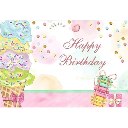 Happy Birthday Backdrop Ice Cream Doughnut Birthday Photography Background for Girls Macarons Hamburger Dessert Birthday Party Decorations Banner Supplies Photo Booth Props