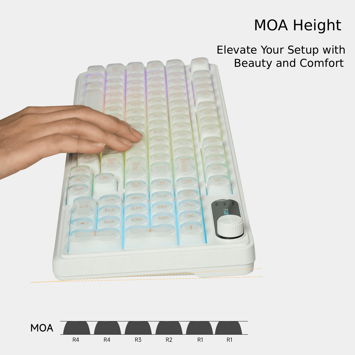 98-Key Wired RGB Membrane Keyboard with MOA PBT Keycaps, Spill-Resistant Design, Translucent Light White Aesthetic, Rotary Knob