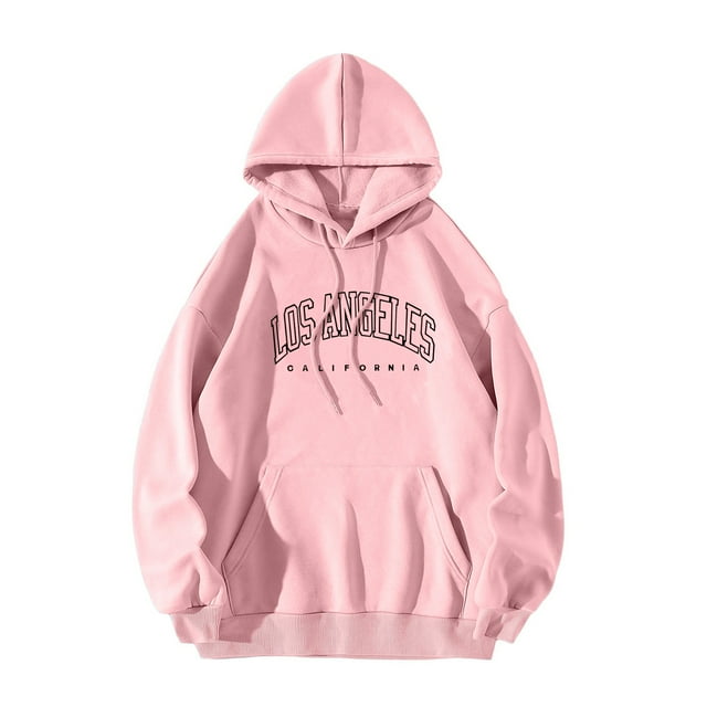 aohooy Chandail à Capuche à Manches Longues pour Femmes avec Imprimé Lettre et Poche Rose,m