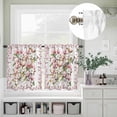 thumbnail image 5 of Kitchen Window Curtains Valance and Tier Set, Spring Pink White Magnolia Flower Rod Pocket Tier Curtain Valance Set, Blossom Floral Leaves Light Filtering Cafe Curtains for Bedroom Living Room, 5 of 9