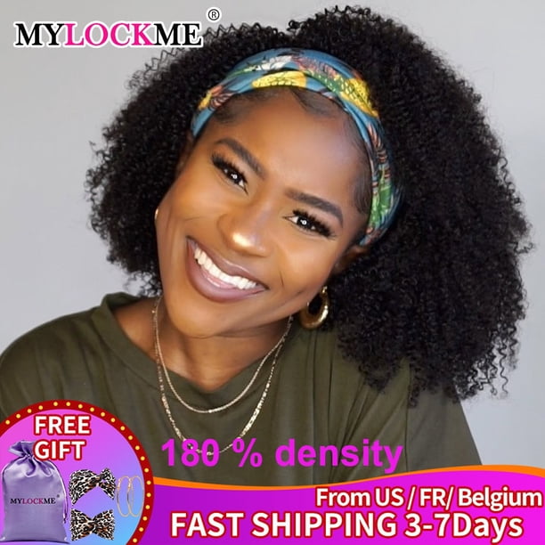 Peluca con diadema cabello humano rizado MYLOCKME sin pegamento hecho a máquina completo pelucas de cabello humano Remy brasileño para mujeres 180% de densidad Tan Jianjun unisex