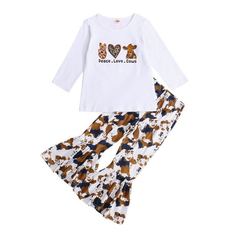 

Mxiqqpltky Toddler Baby 2Pcs Fall Outfits Cartoon Print Long Sleeve Tops + Flare Pants Set