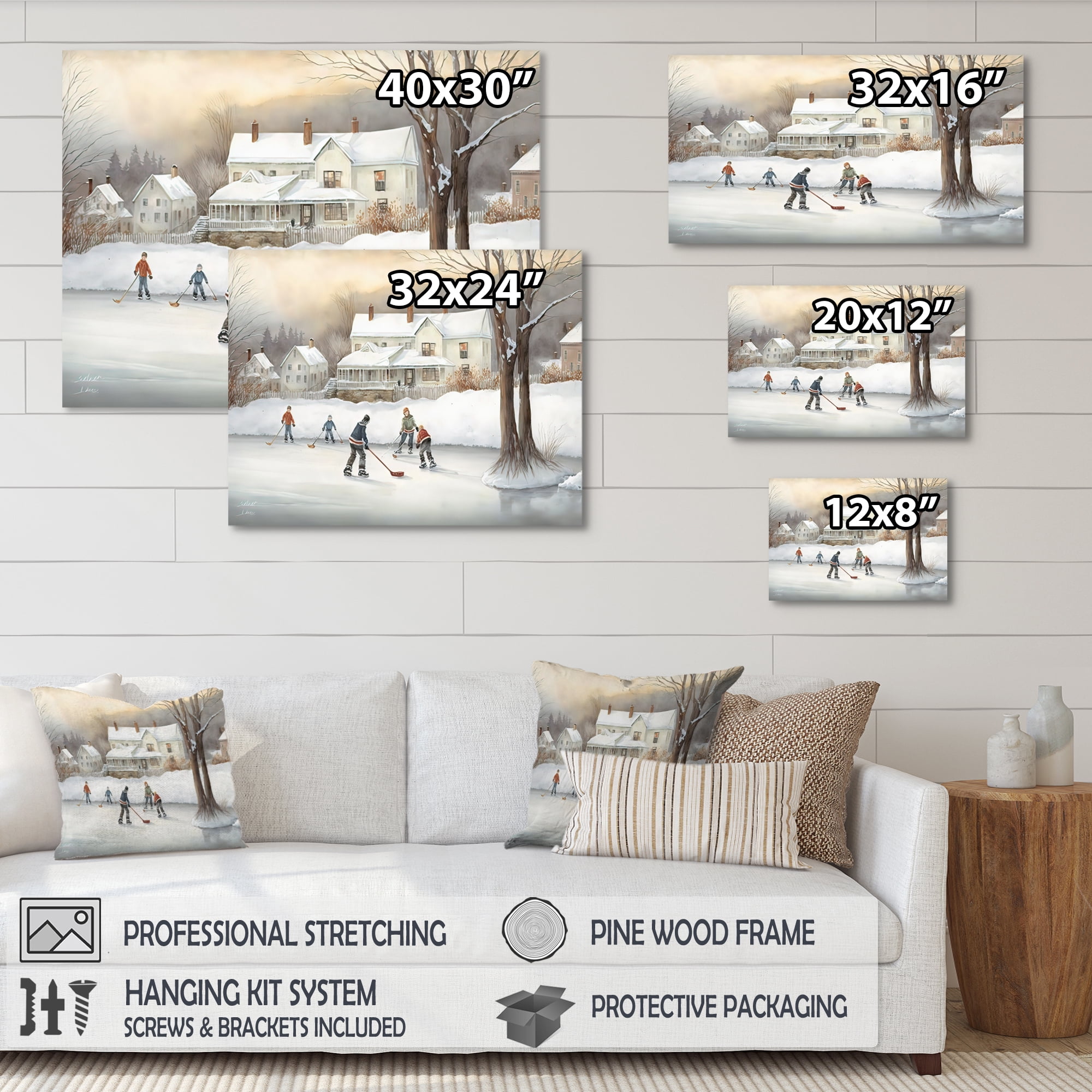 Designart Kids Playing Hockey In Winter III Canvas Wall Art