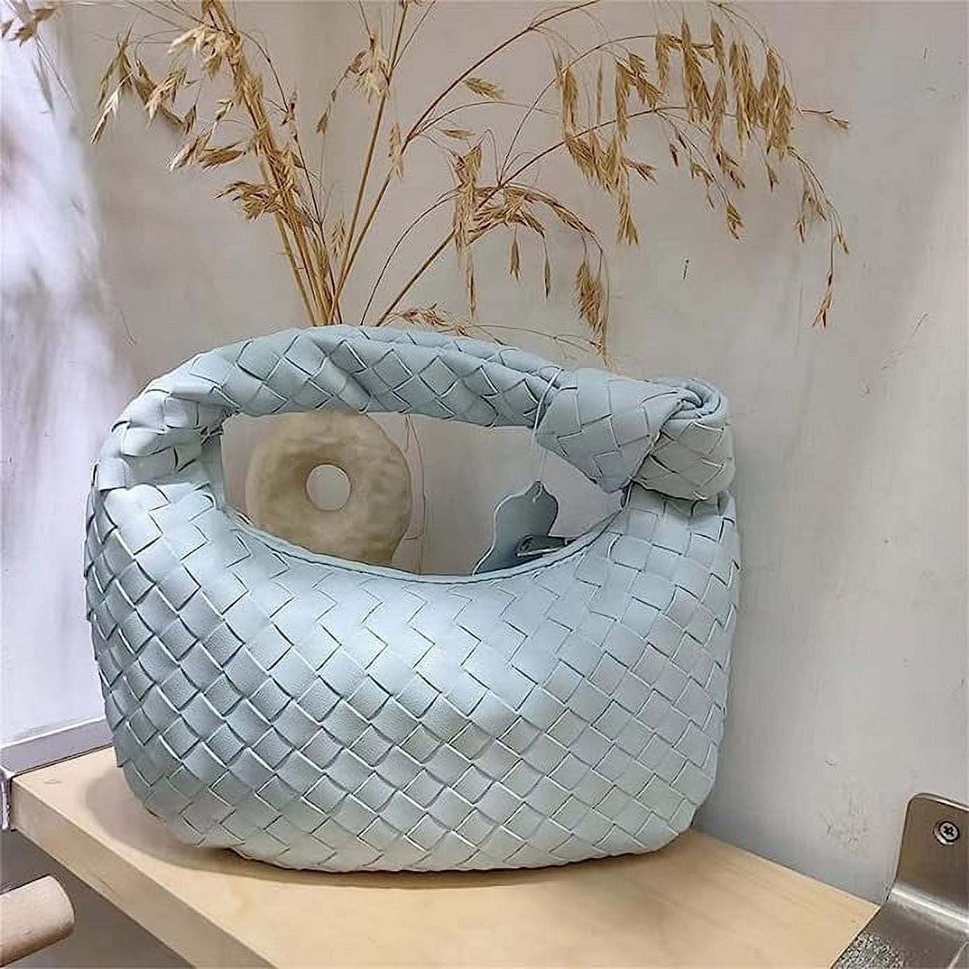 Gomayee Knoted Woven Handbag for Women Fashion Designer Ladies Hobo Bag Bucket Purse Faux Leather.Bronze