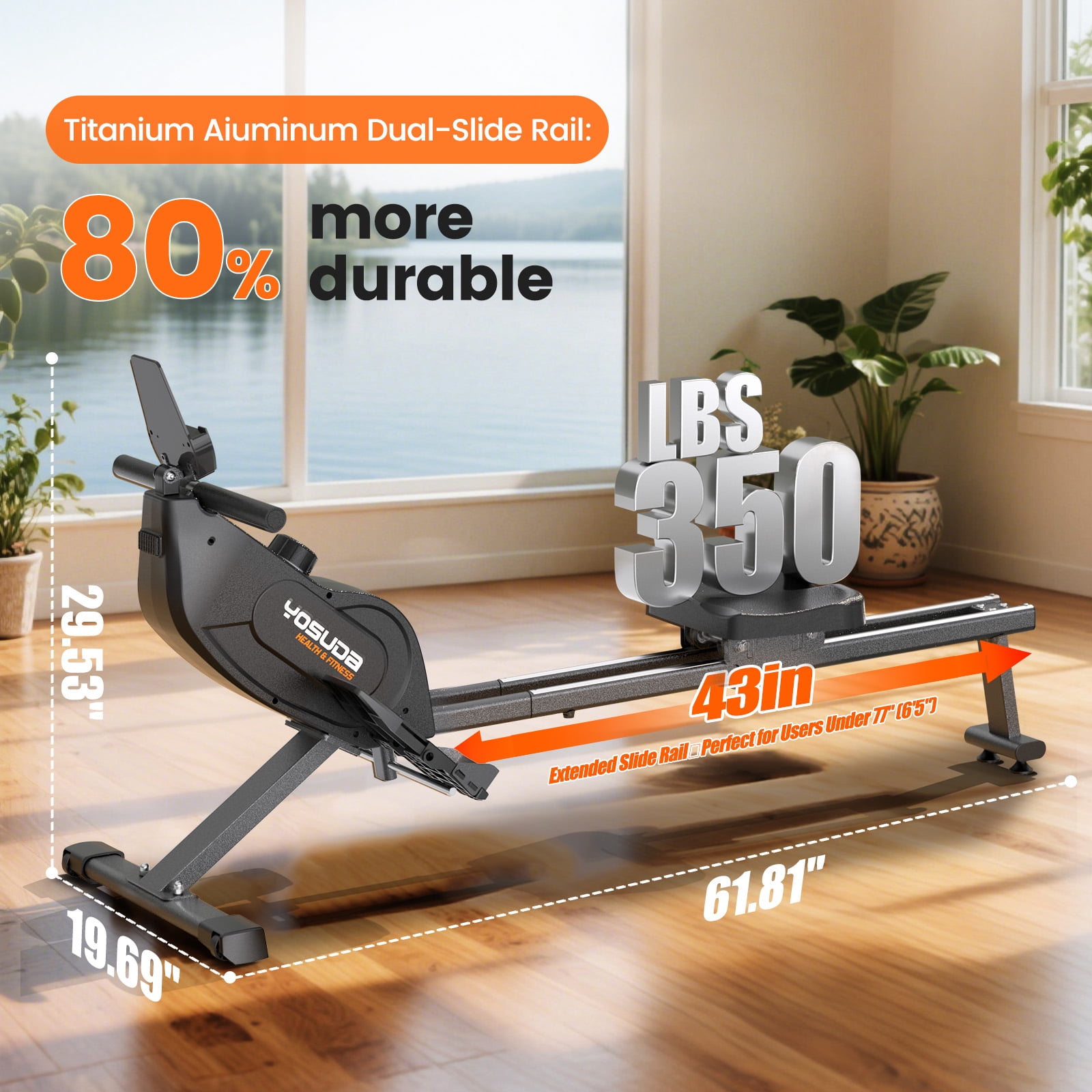 YOSUDA Magnetic Rowing Machine 350lbs Weight Capacity, Foldable Rower for Home Use with 16-Level Max 115lbs Adjustable Resistance and Bluetooth, Tablet Holder