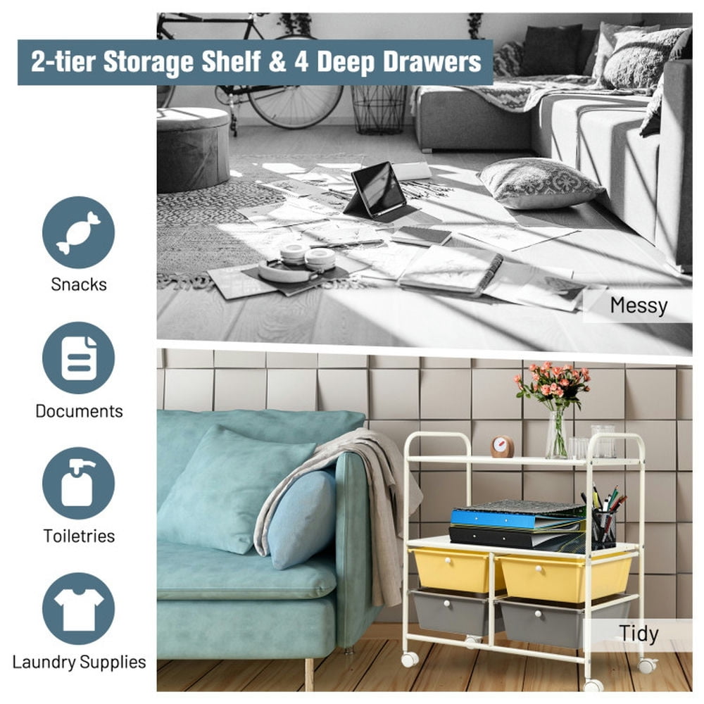 Demi Bonn 4 Drawers Shelves Rolling Storage Cart Rack with 4 Universal Casters, Yellow & Gray