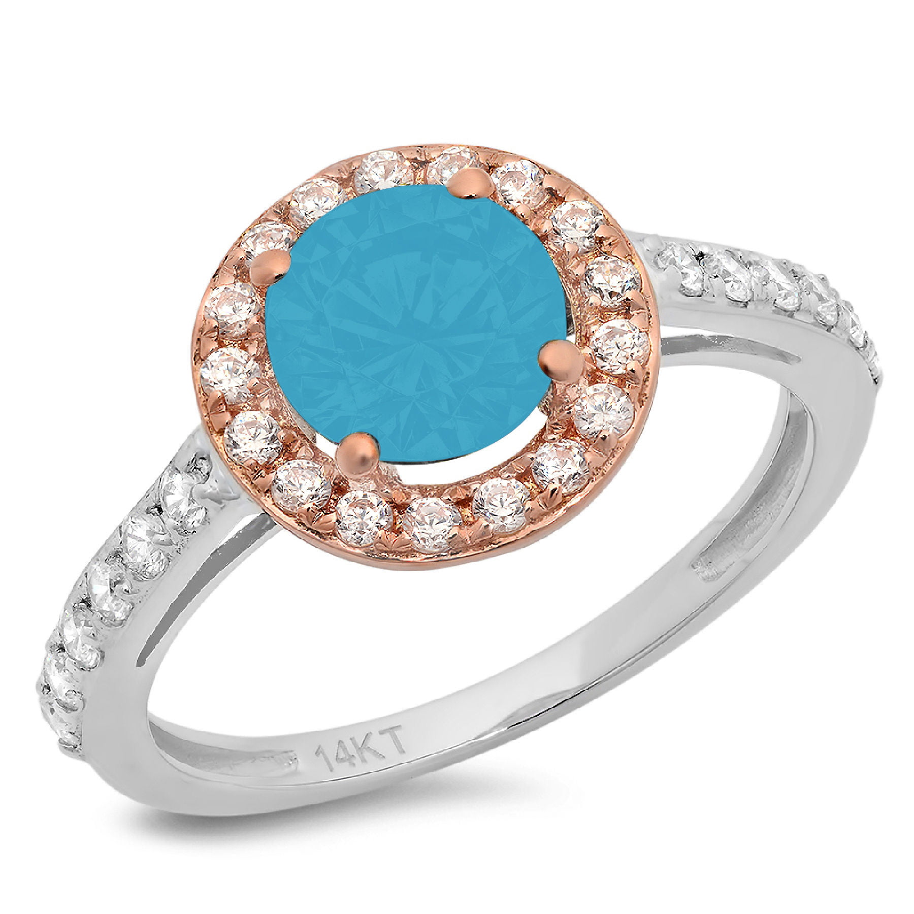 2.37 ct Brilliant Round Cut VVS1 Simulated Turquoise White Solid 14k or 18k Gold Robotic Laser Engraved Halo Solitaire with Accents Ring