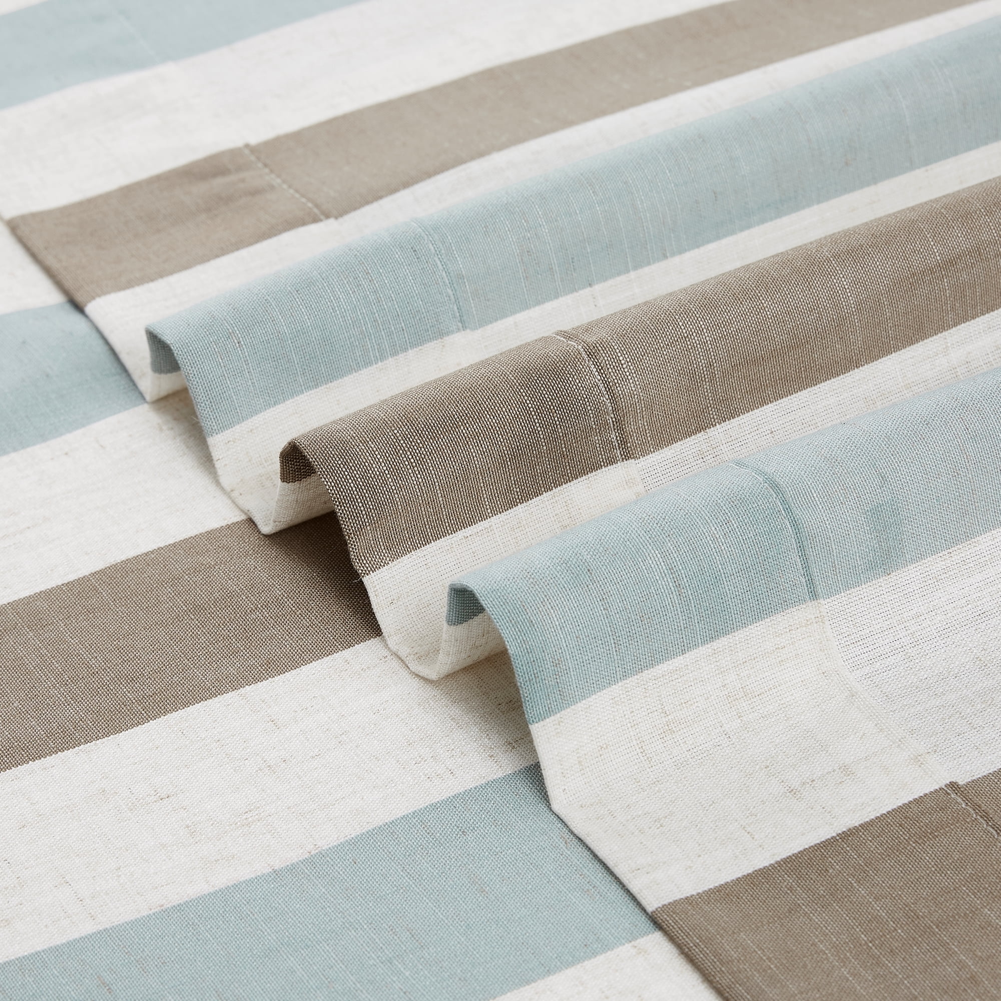 Flowpartex Linen Textured Stripe Curtains Brown and Aqua Farmhouse Striped Curtains Light Filtering Window Drapes for Bedroom Living Room,Rod Pocket Back Tab 40"X90"2 Panels