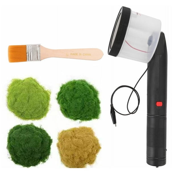 Maquina para hacer flocado de césped electrostático, modelo de mesa de arena para construcción con césped en polvo de 4 colores, fuente de alimentación, 2 pilas AA, no se envían pilas