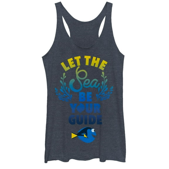 Women's Finding Dory Let the Sea be Your Guide Racerback Tank Top Navy Blue Heather Large