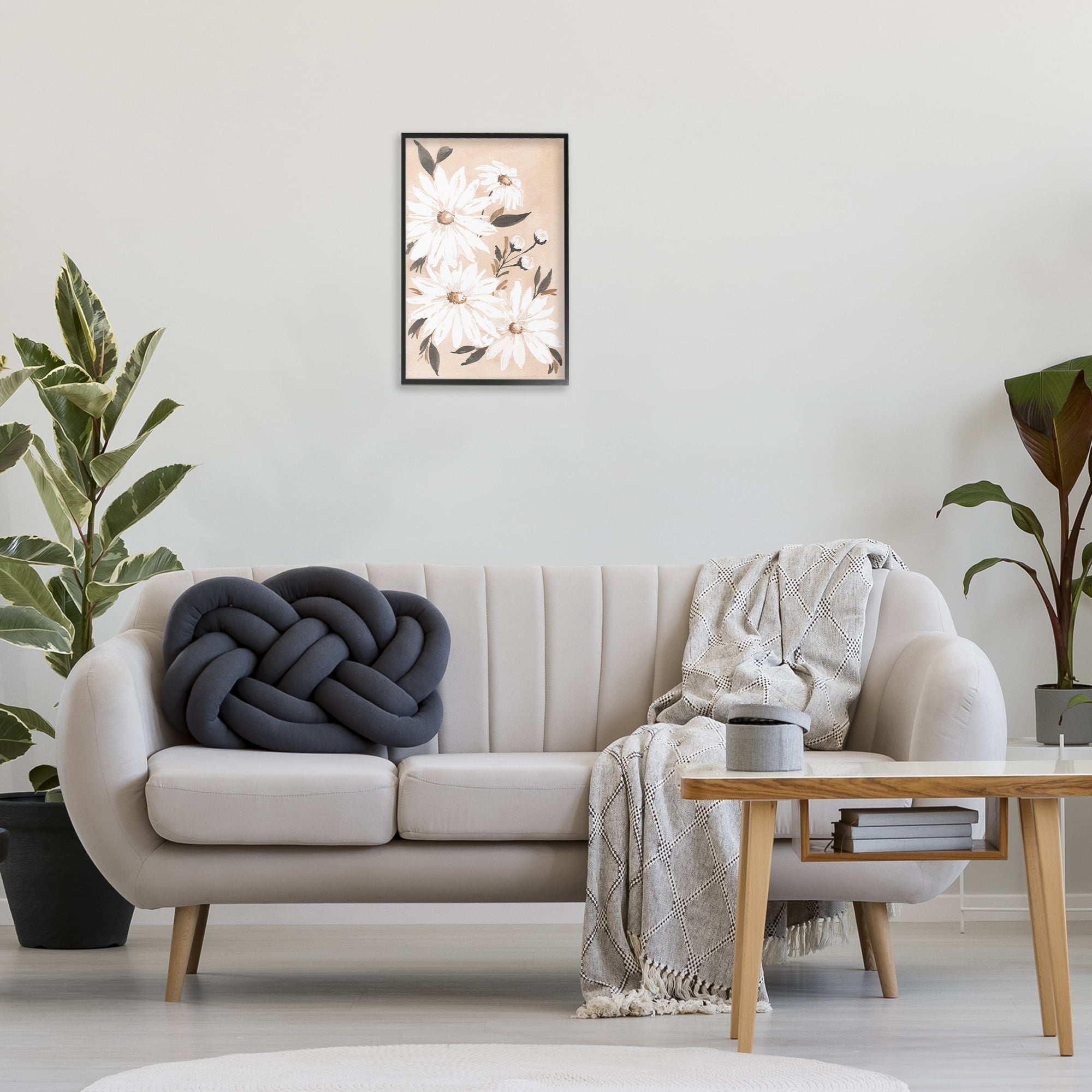 Stupell Industries Muted Neutral Daisies Botanical & Floral Painting Black Framed Art Print Wall Art, 16 x 24