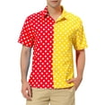 thumbnail image 1 of INSPIRE CHIC Men's Summer Polka Dots Patchwork Short Sleeves Button Down Shirts S Red Yellow, 1 of 6