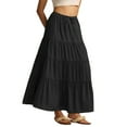 thumbnail image 3 of Faldas Largas Escalonadas para Mujer, Plisadas, en Forma de A, con Cintura Elástica Ajustable y Cordón Ajustable, Falda Larga . Negro S, 3 of 10