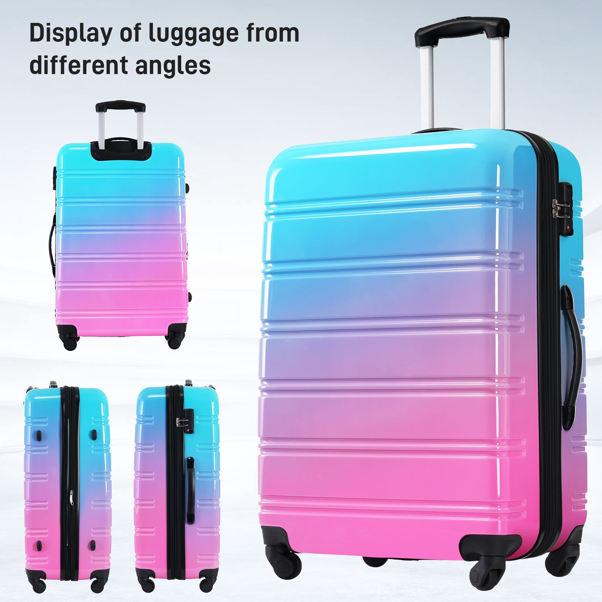 Euroco Hardshell 3 Piece Luggage Sets, Gradient Color Expandable Suitcase Set with TSA Lock and Spinner Wheels,Lightweight Durable Travel Luggage Set for Family Trip(20"/24"/28"),Blue+Red