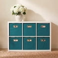 thumbnail image 3 of Household Essentials Fabric Storage Bins in Strong Poly‑Woven Fabric, Sturdy Chipboard Sides, Grommet Front Handle, Teal Green, Set of 6, 3 of 4