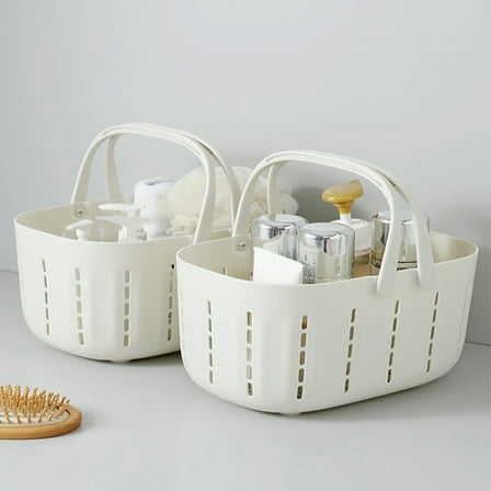 Tineasur White Plastic Shower Basket with Handle for Bathroom Storage Organizer and Toiletries Holder