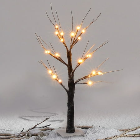 Brich Trees Costway 1.5Ft Christmas Xmas Brown Birch Snow Tree LED Light Warm Decorative Festival Party ()