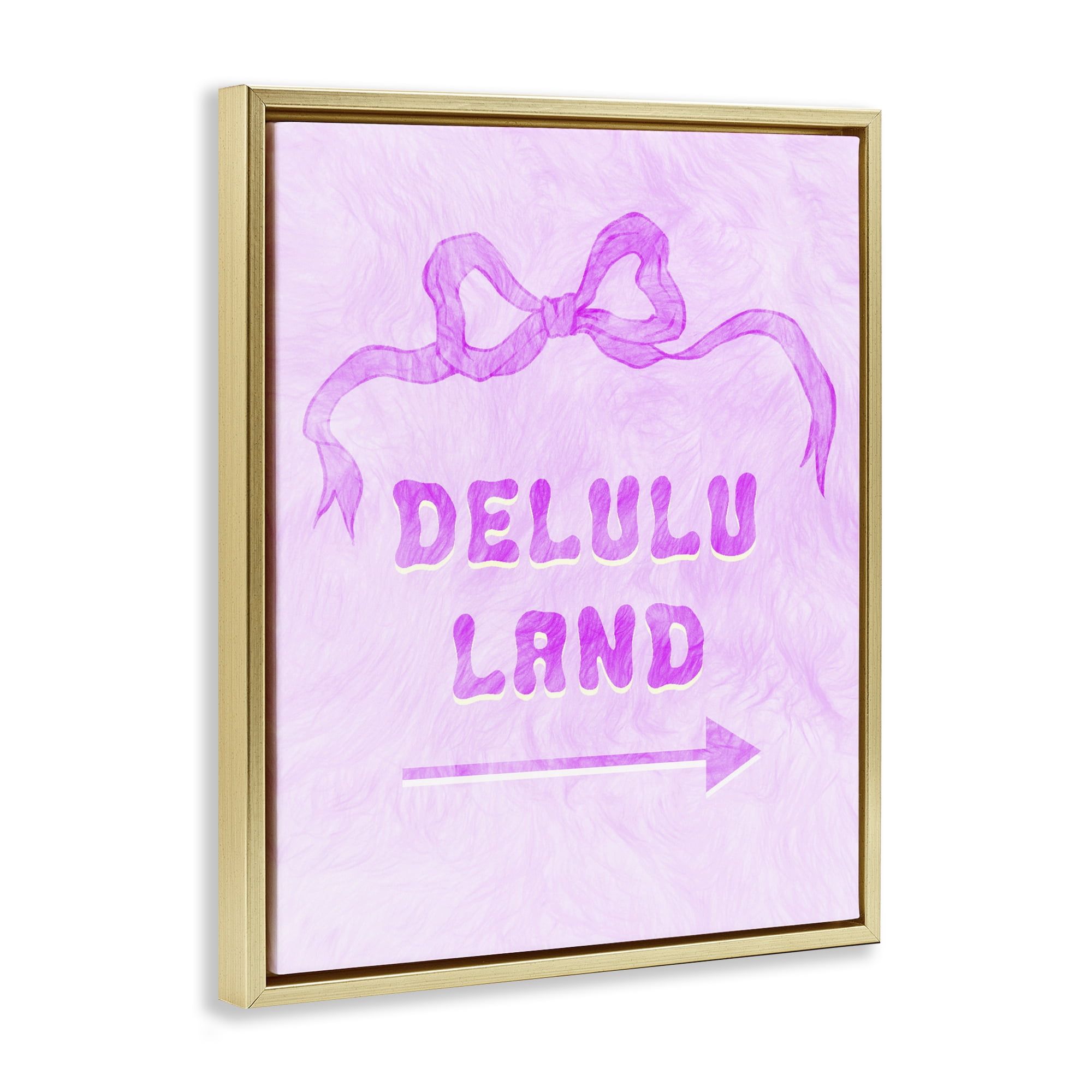 Stupell Industries Delulu Land Feminine Ribbon Gold Framed Floater Canvas Wall Art, design by Ziwei Li