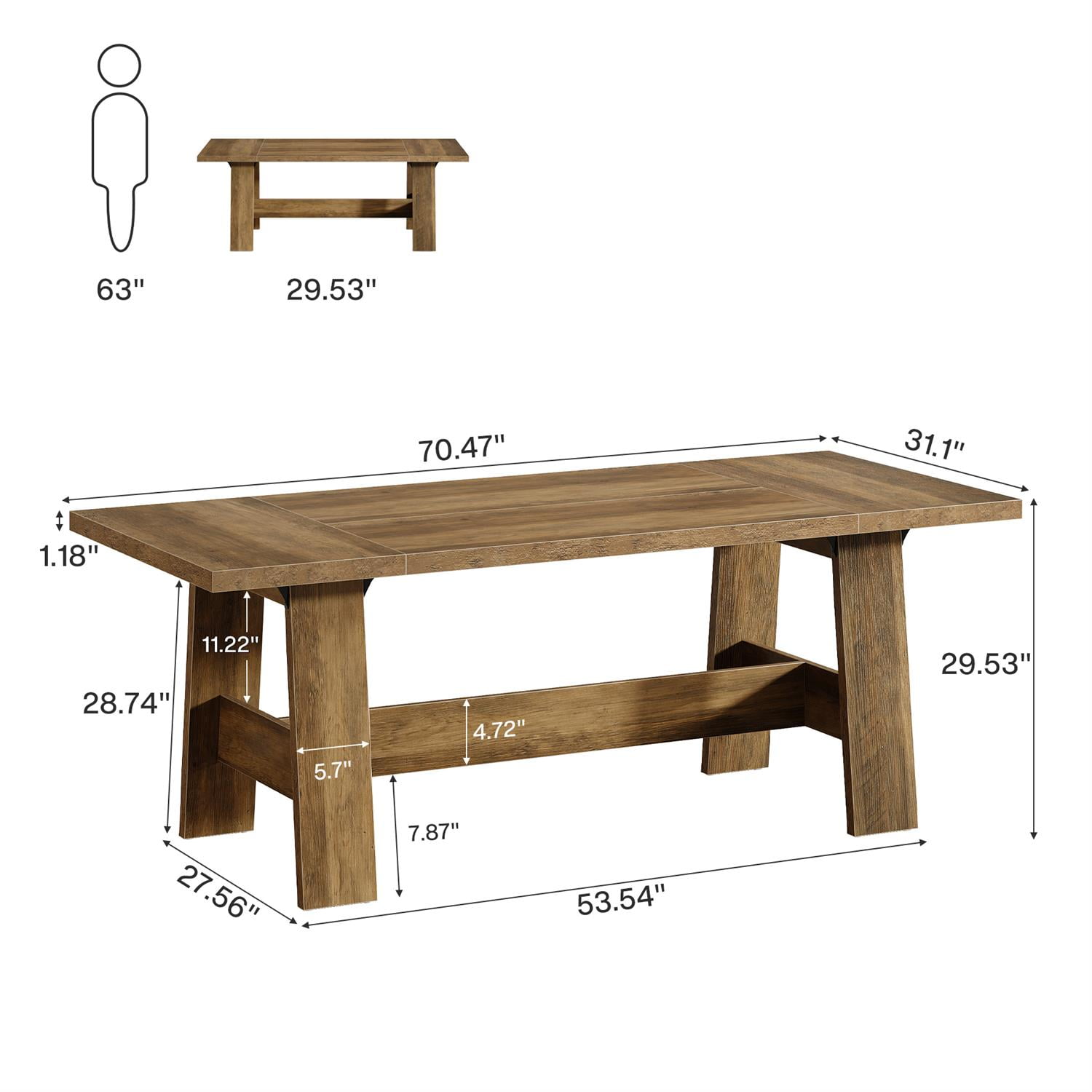 Demi Bonn 70" Large Executive Desk, Solid Wood Office Table with Space, Large Surface, Durable & Stylish, Brown