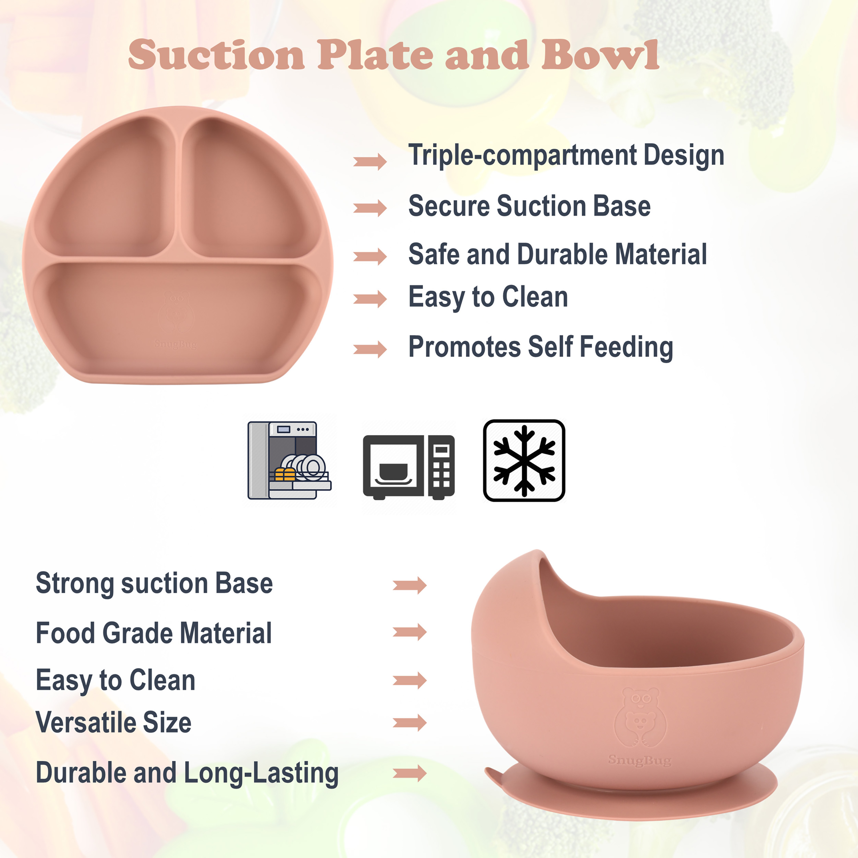 SnugBug 12-Piece Silicone Baby Bib Set with Sippy Cup, Plates, Bowl and Teething Toy