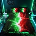 thumbnail image 2 of meiyoeat Neon Lightning Pattern Duvet Cover Set for Boys, Electric Green Red Print Bedding Full, Black Reversible 3-Piece, 1 Duvet Cover and 2 Pillowcases, 2 of 7