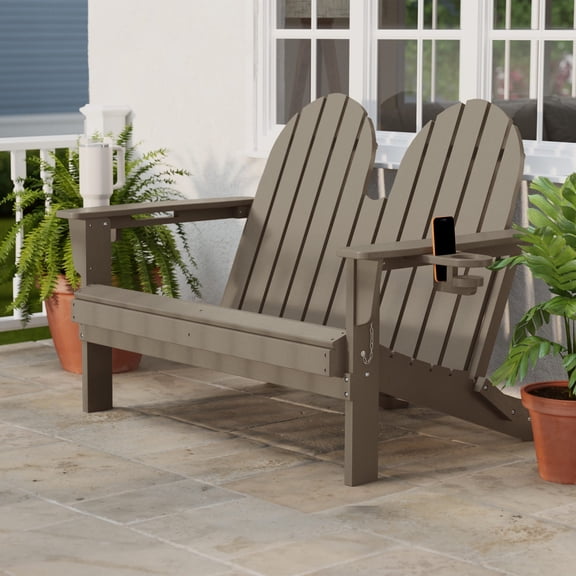 WestinTrends St. Augustine Outdoor Patio 49" HDPE Folding Adirondack Garden Bench, Weathered Wood