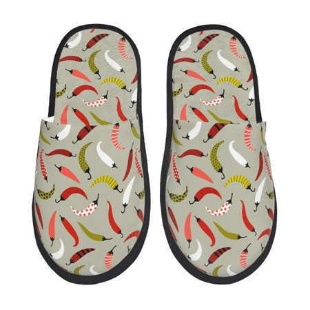 Balery Colorful Chili Slient Indoor Furry Fleece Comfort House Shoes Soft Non-Slip Home Shoes Cotton slippers House Slippers-- Medium