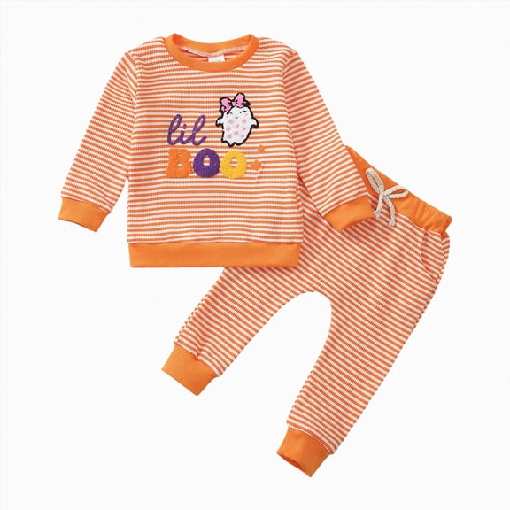 TOWED22 Toddler Baby Boy Halloween Outfit Pumpkin Truck Crewneck Sweatshirt Long Sleeve Shirt Plaid Pants Set Fall Clothes,Orange,2-3 Y