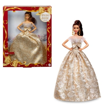 2020 Holiday Barbie Doll - Blonde In Golden Gown With Snowflake Dress, Doll Stand & Certificate - Collectible Gift