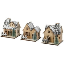 OUNONA 3Pcs Light Brown Christmas Village Houses with LED Lights for Cozy Holiday Home Display