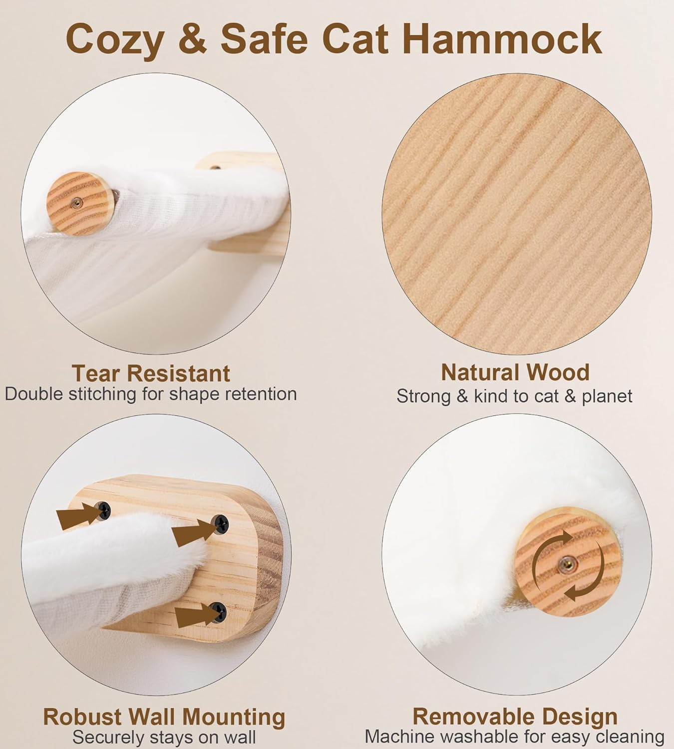Peluomoz Beige Dual-Sided Wall Mounted Cat Hammock, Canvas and Plush Fabric, 1 Count