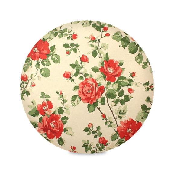 WOBOGO Red and Green Floral Pattern Round Placemats Set of 6 Heat Resistant Washable Kitchen Table Decorations 15.4in