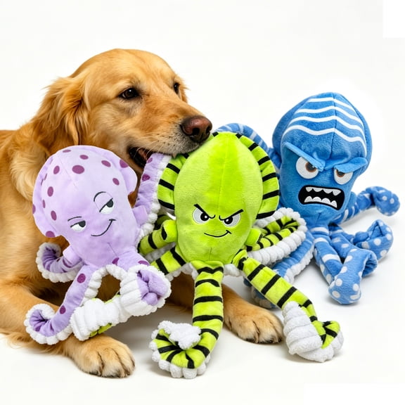 Dog Toys for Aggressive Chewers, 3 Pack No Stuffing Plush Dog Toys with Squeaky & Crinkle, Durable Dog Chew Toys for Small Medium Large Dogs, Teeth Cleaning & Boredom Relief