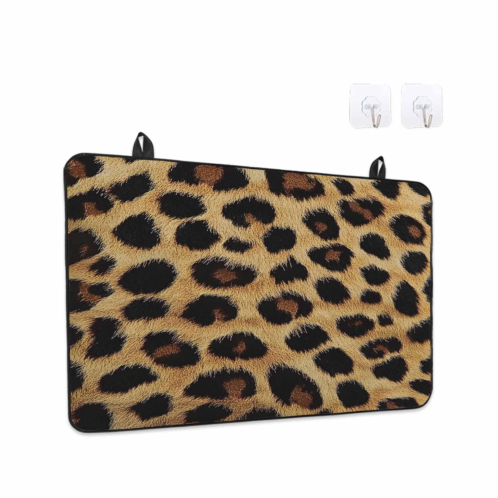Leopard Print Stove Top Cover for Electric Stove, Heat-proof & Non Slip Glass Top Stove Cover Protector, Brown Yellow Retro Animal Fur Pattern Kitchen Flat Cooktop Rubber Mat 24x21 Inches