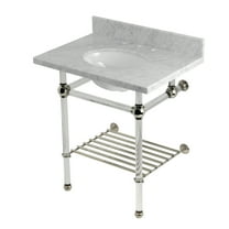 Kingston Brass KVPB30MAB6 Templeton 30" Carrara Marble Console Sink with Acrylic Legs and Shelf (8-Inch, 3-Hole), Carrara Marble White/Polished Nickel
